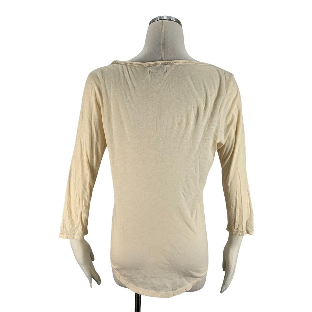 Lucky Brand Medium Top 3/4 Sleeve Boho Ivory Geometric Pattern - Picture 3 of 5